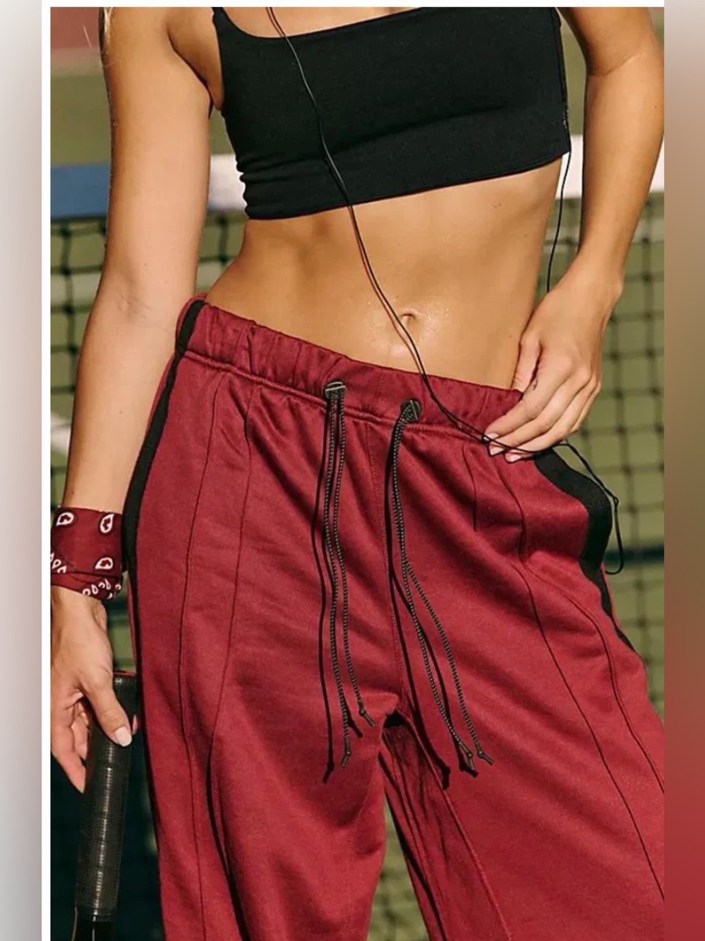 FP Movement by Free People Burgundy Wide-Leg Drawstring Track Pants - Picture 3 of 15